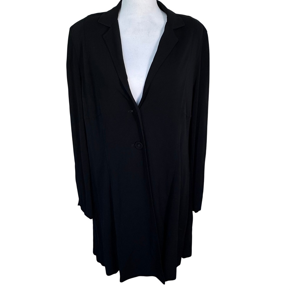 CABI Women's Large Black Longline 2 Button Blazer Jacket Pockets Professional